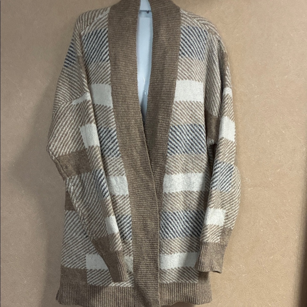 Magnolia Checkered Knit Cardigan in Brown, Grey and Cream